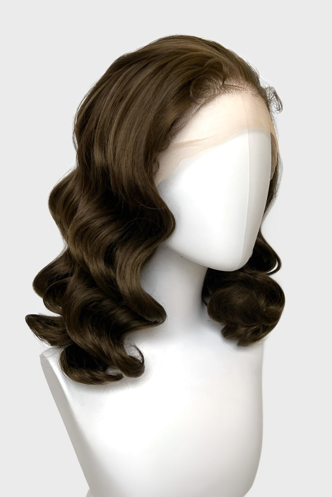 Brown pinup wig, lace front with finger waves: Nikita