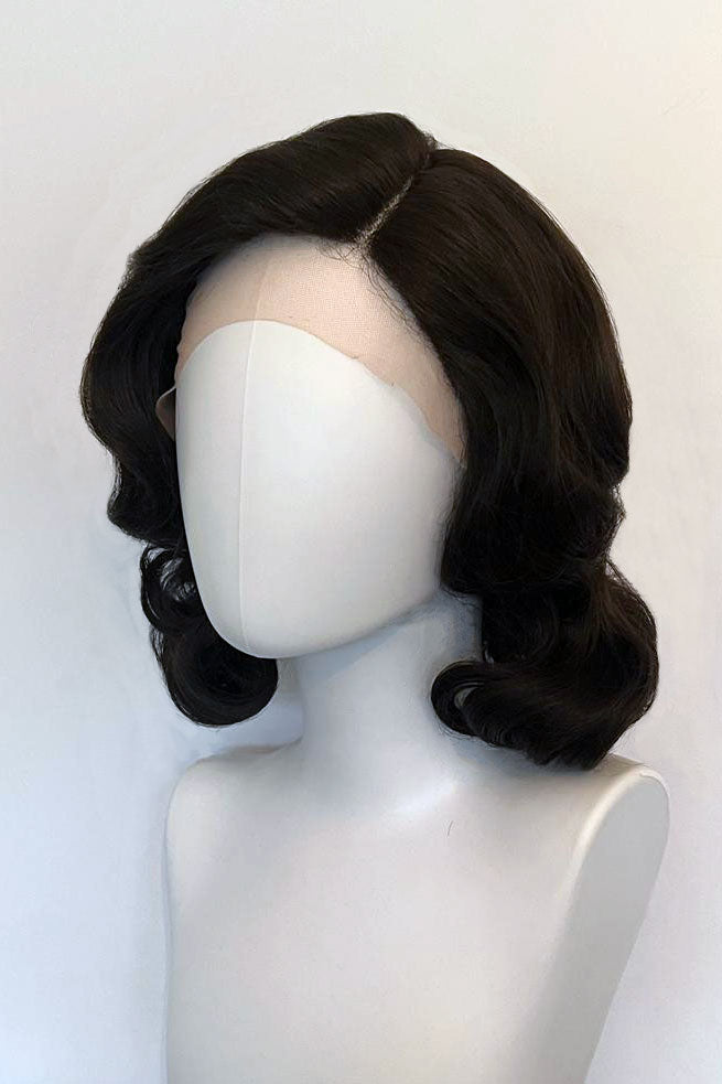 Brown lacefront wig, pinup/vintage style, mid length with finger waves: Agatha