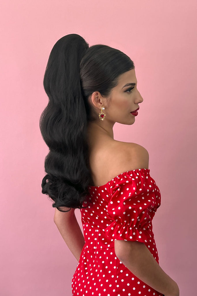 Retro style ponytail hairpiece, long with vintage waves: Arabella