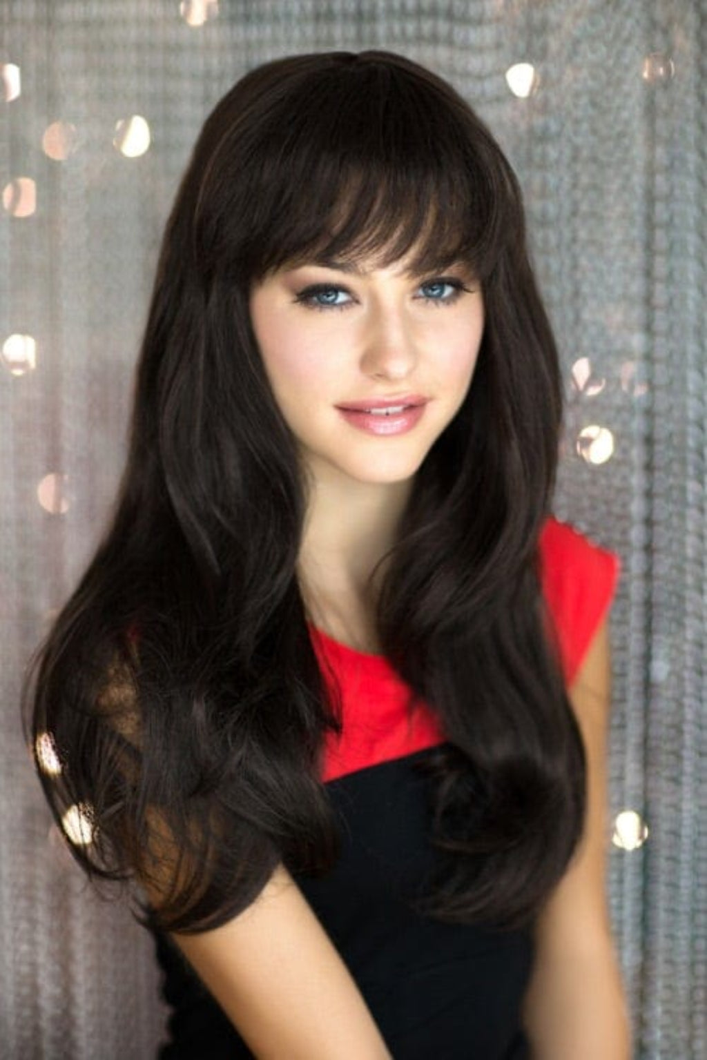 Long dark brown wig, layered face frame style: Lucy chocolate brown 6