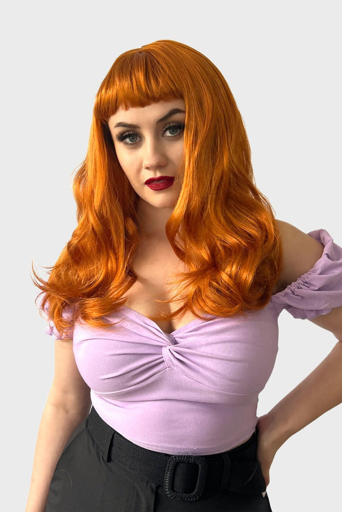 Ginger long wavy bob (LOB) wig with straight retro fringe: Cerissa
