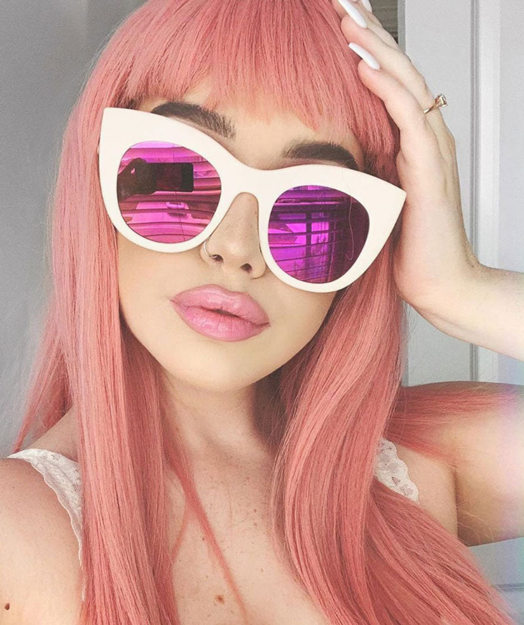 Long Pink Wig With Short, Straight Fringe: Stephanie