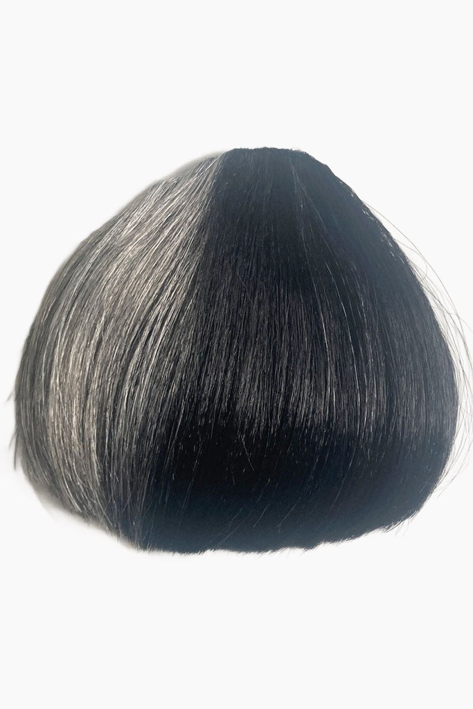Clip in fringe hairpiece, thick, straight retro style: Ida - black and grey